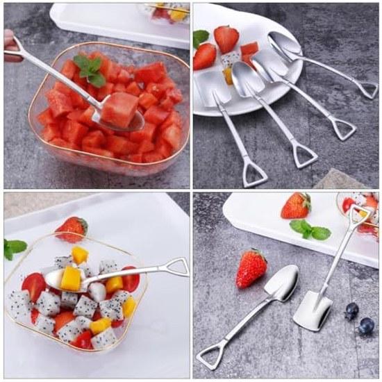 PACKOVE silver stainless steel fruit spoon portable small hanging loop creative spade-shaped shovel ideal cake pudding convenient afternoon tea set 4.