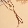Boho Western Lariat Necklace for Women - Brown Suede Cord with Tassel - Adjustable Long Pendant Bohemian Beach Jewelry