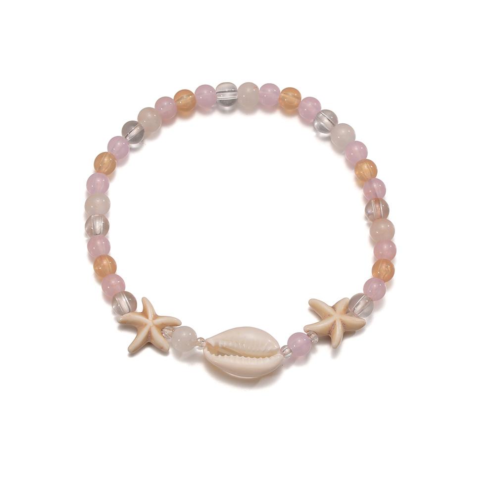 Bohemian Style Starfish Shell Mixed with Round Bead Women's Anklet