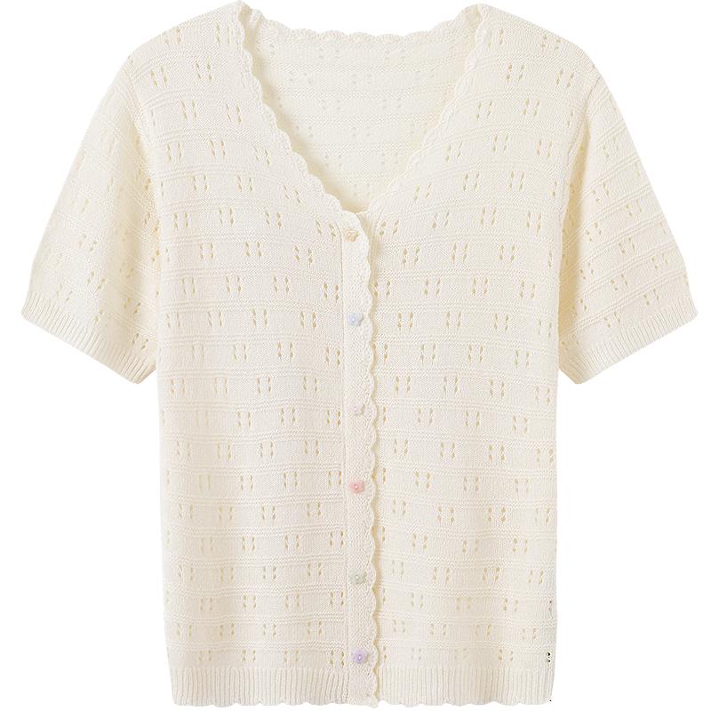 Betu Women s Sweet Hollow-Out Knit Short-Sleeve Top L