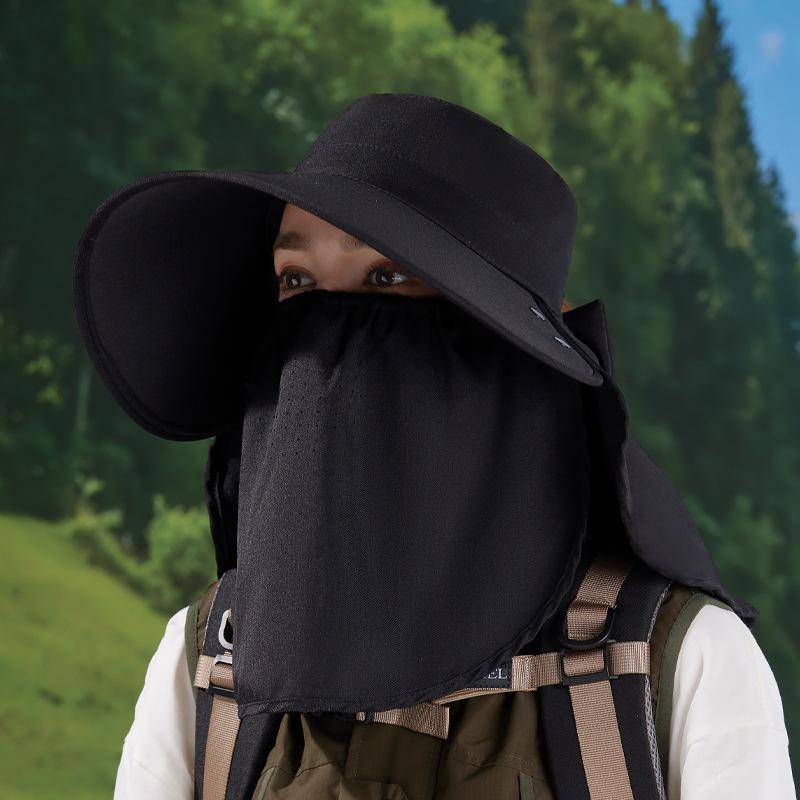 Summer Sun Protection Hat Women's Big Brim Shawl Neck Protection Sun Hat Breathable Face Mask Can Be Ponytail Bucket Hat