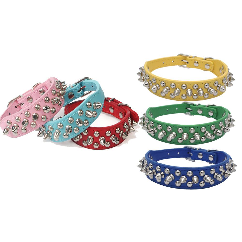 Pet Dog Rivet Collar Spiked Studded Strap Faux Leather Buckle Neck Collar 2.5cm Width