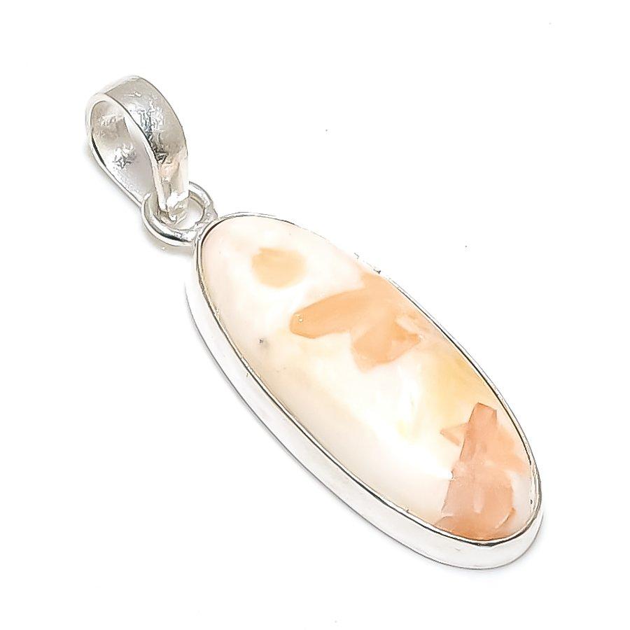 Orange Scolecite Gemstone Handmade 925 Steling Silver Jewelry Pendant 1.69" SU-9621