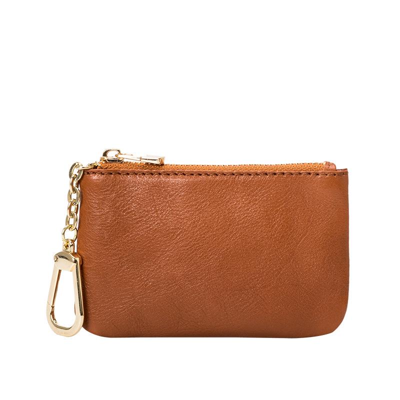 Top Grain Soft Cowhide Mini Zipper Wallet - Ultra-Thin Keychain Coin Purse
