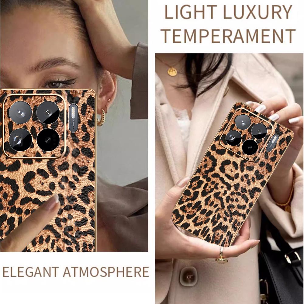 For Xiaomi 15S Pro Case Leopard Print PU Leather Coated PC+TPU Electroplating Phone Cover