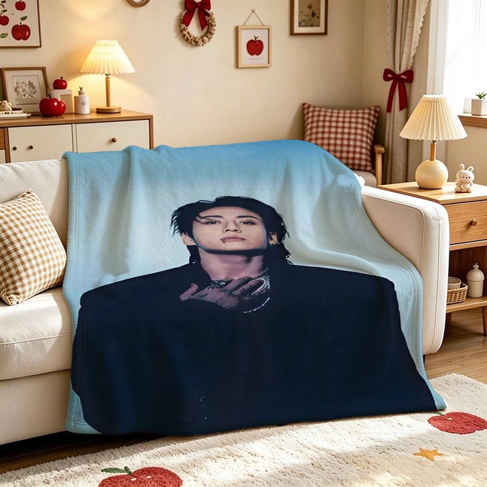 Stylish Male Idol Against Starry Background Theme Printed Blanket Soft Comfortable Throw Blanket For Living Room Kids Room Party Decor Memorial Gift