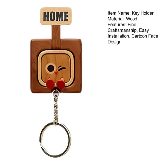 Wooden Key Holder Wall Mount Funny Face Expressions Handcrafted Key Storage Organizer Entryway Home Decor