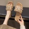 Slippers women's summer wear new fashion rhinestone one-word flat-bottomed beach sandals