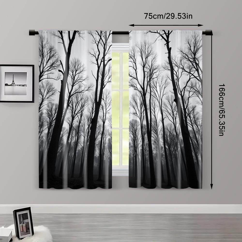 2pcs   Light Filtering Curtains Gothic Black Forest & Pine Tree Print Versatile Fabric (without Rod) Art Deco Festive Use for