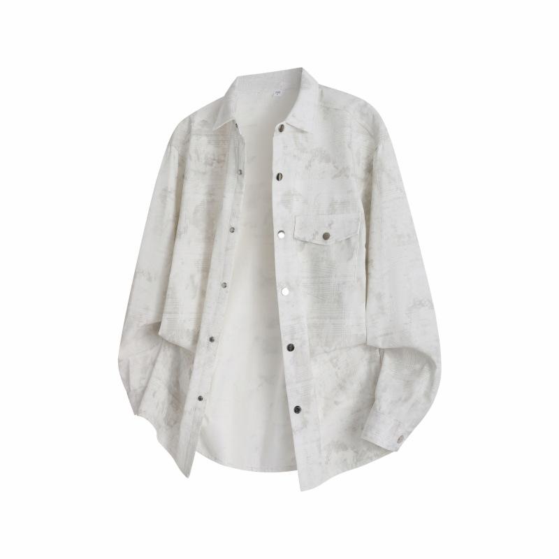 Autumn Men'S Printed Long Sleeve Lapel Shirt Green Men'S Casual Loose Shirt Jacket