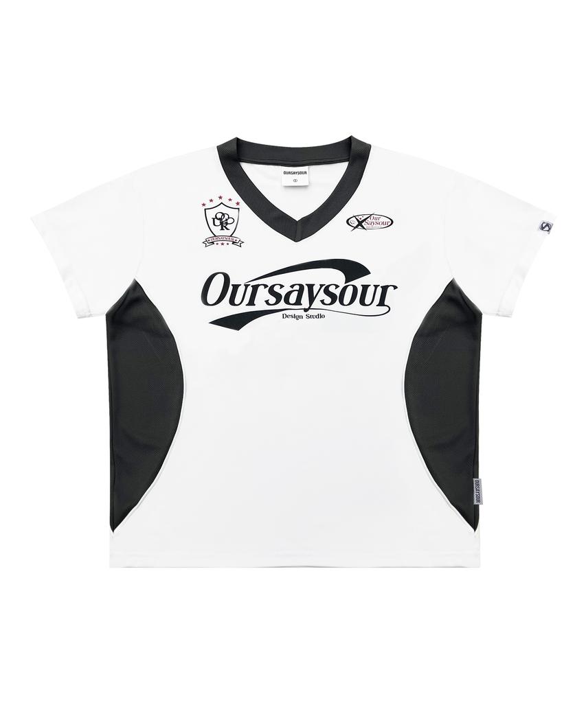 Awoseiawo Sporty Cutout Contrast Piping Short Sleeve T-Shirt White/Charcoal