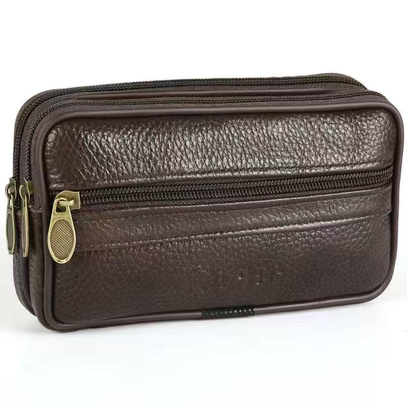Men's Cowhide Leather Phone Waist Bag - Durable Vertical & Horizontal Styles for Sports & Construction Sites