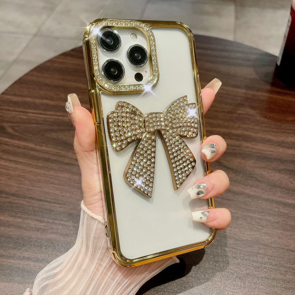 For IPhone 15 Electroplated Butterfly Crystal Diamond Phone Case for Apple 14 Gradient Feather 13 Luxury Protective Case for Women
