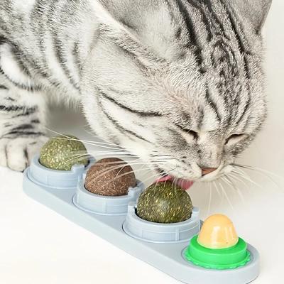 צעצועי קטניפ 4 ב-1 - כדורי חטיף מלקקים מצחיקים לחתולים, צעצוע משחק ולעיסה לגורים לניקוי שיניים, קידום עיכול, ציוד לחיות מחמד