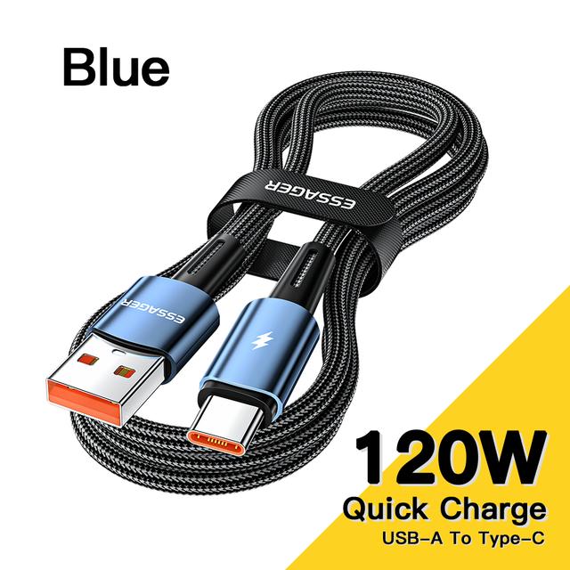 Essager Cable de carga súper rápida de 120W tipo C 67W Cable USB de carga rápida 6A para Xiaomi 12Pro Redmi K50 Note 11Pro Black Shark 5Pro