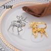Gold Napkin Holders Christmas Deer Ring, Faceted Metal Elk Holder, Reusable Elegant Dining Table Accessories Ring for Xmas Holiday Wedding Receptions