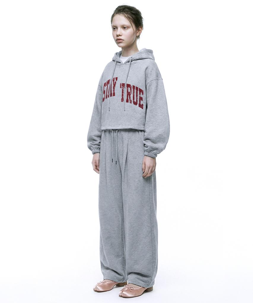 [Set] Arch Stay Burgundy String Oversized Crop Hoodie + Single-Pleat Wide Pants - Melange