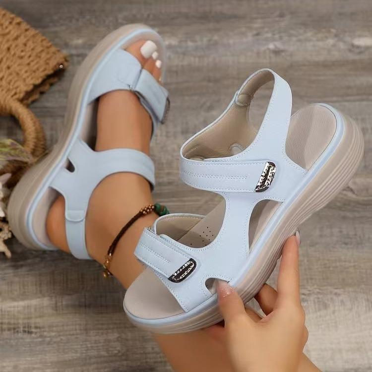 Women's 2024 Summer Wedge Heel Sports Sandals, Lightweight Velcro, Plus Size Slippers Available