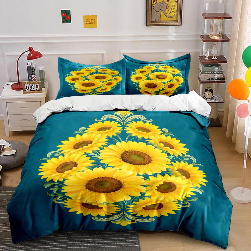 Yellow sunflowers with swirls. Bedding sets Duvet cover sets Duvet covers Pillowcases(1* Duvet Cover 2* Pillowcases without duvet insert)