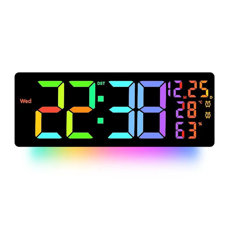 17 Large Digital Alarm Clock with 11Colors & Dynamic RGB Display RGB LED Wall Clock with Colour Changing/Dual Alarm/Room Decor