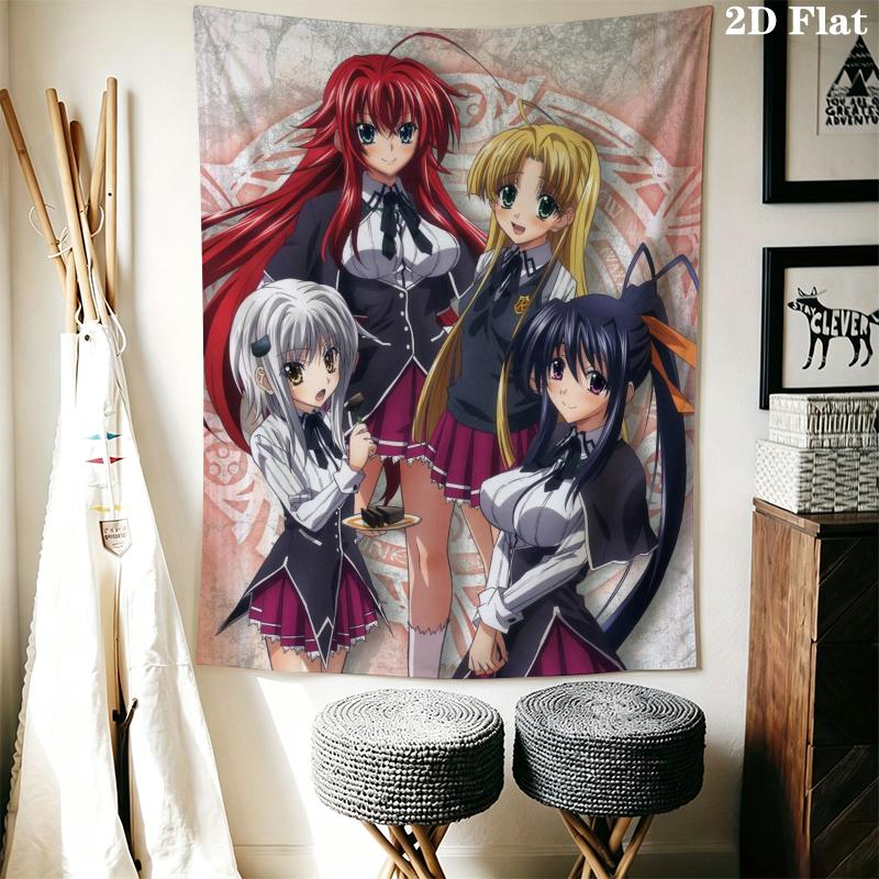 High School DxD Wall Tapestry Aesthetic Wall Hanging Printed Fabric Blanket Decorative Tapestries for Bedroom Living Room Home Decor