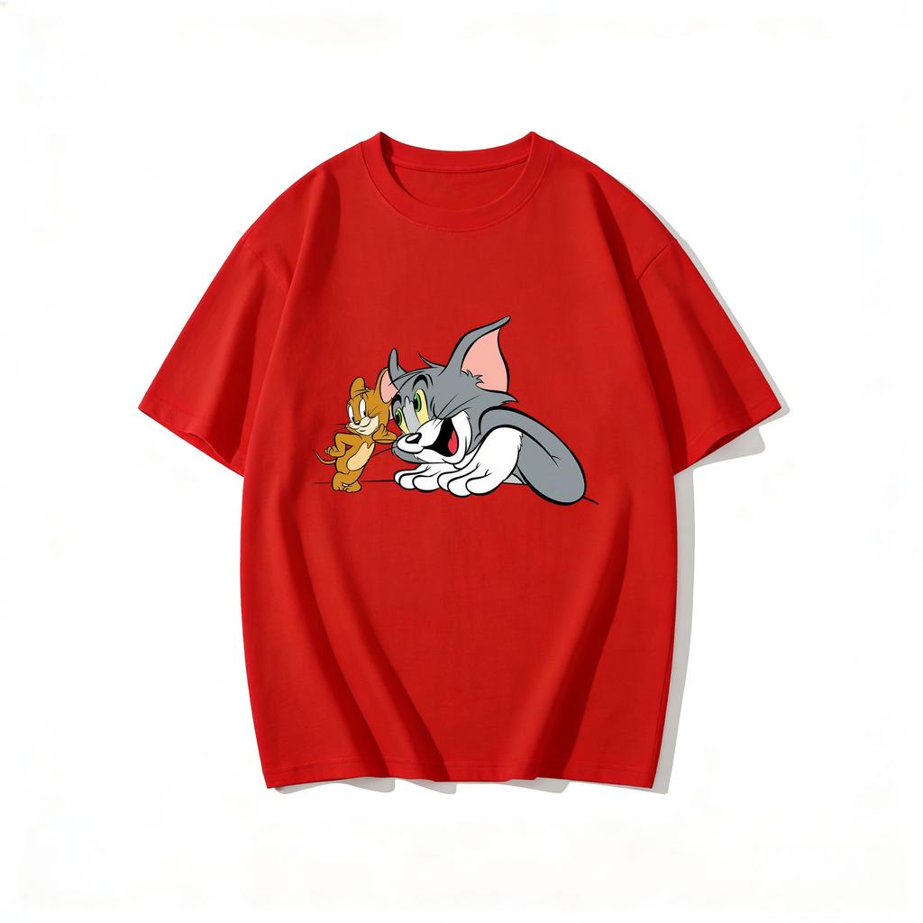2026 New Tom Jerry Print Tshirt Casual Loose Couple Family Matching Outfits Short Sleeve Cotton Tee Summer Streetwear Tops Y2k