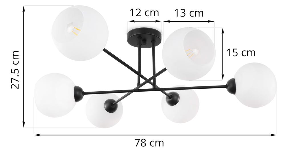 Asturia Black Ceiling Lamp 6-Flat White Lampshade E27
