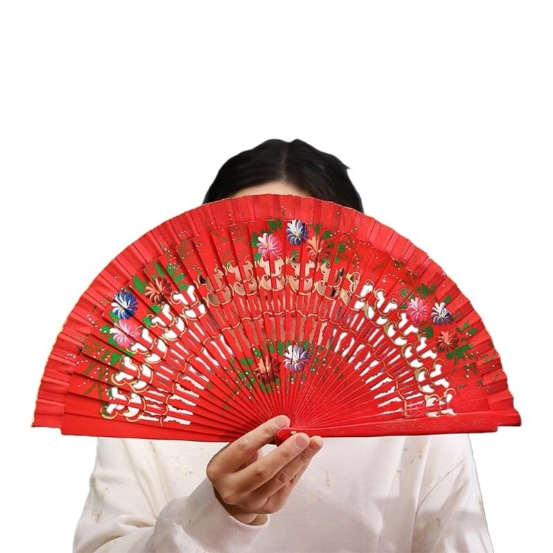 Artistic Hand Paint Folding Fan Traditional Design Wood Type Home Decoration Dance Hand Fan