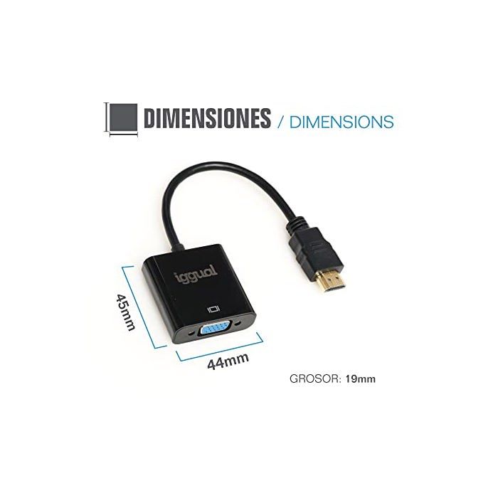 Adaptateur HDMI À VGA - Iggual - IGG317303 - Audio 3,5 Mm - Multicolore - Garantie 3 Ans