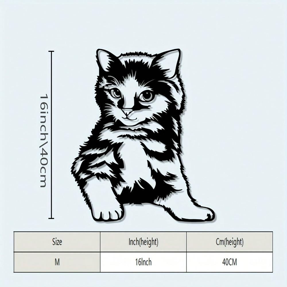 Cute Black White Cat Metal Wall Art Powder Coated Iron Decor Statue Home Gift