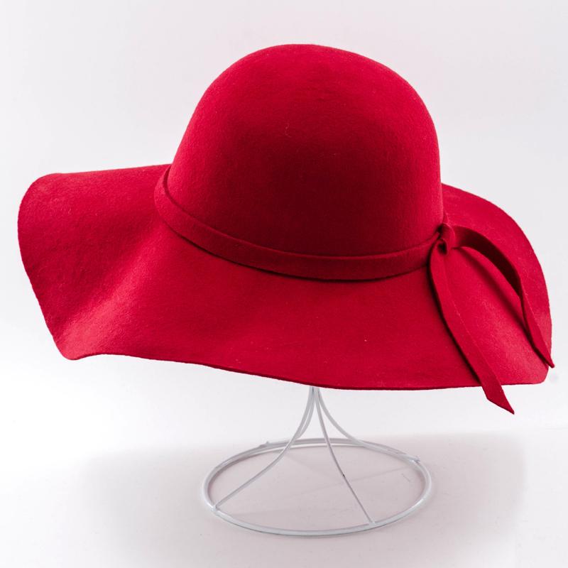 Girls Wool Fedoras Hat Wide Brim Hight Quality Wool Dome Hat Female Fedoras Woolen Cap Beach Cap Hair British Long Hat B-8746