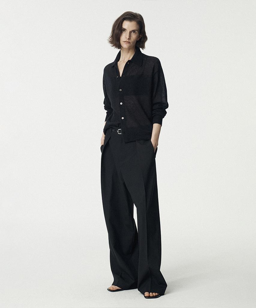 Umarmung Italian Mohair Shirts Collared Cardigan_Black