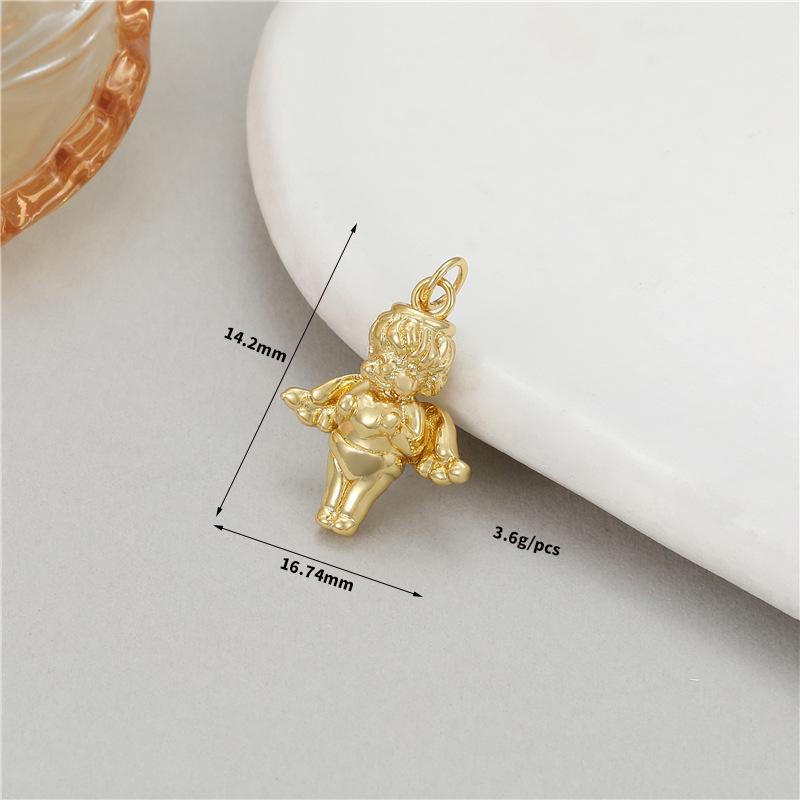 14K Vergoldete Engelsflügel Amor Anhänger Halskette - Handgefertigter Kupfer Charm Zubehör
