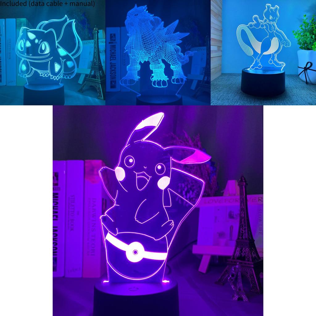 Creative Led Pikachu 3d Night Light Colorful Acrylic Decorative Table Lamp Gift