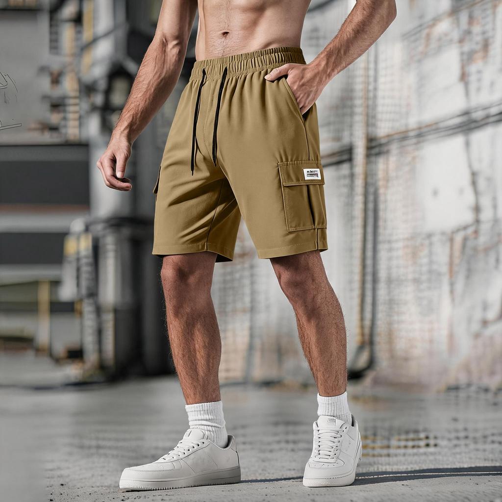 Mens Multi Pocket Cargo Shorts Outdoor Sports Casual Loose Fit Five Pocket Utility Shorts with Elastic Waistband