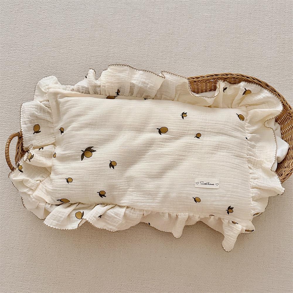 Small Floral Ruffle Lace Double Layer Cotton Gauze Pillowcase for Kindergarten