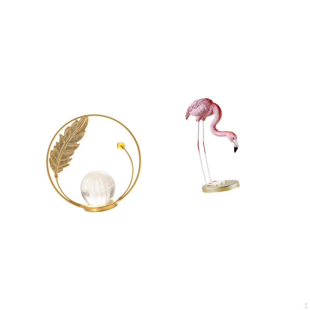 Crystal Flamingo Ball Resin Metal Sculpture Figurine Statue Stand Indoor Ornament Modern Art Home