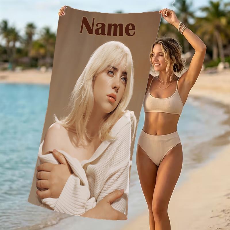 Customizable personalized beach towels Billie Eilish themed designs.Suitable for the beach, yoga, sports;ideal as beach accessories