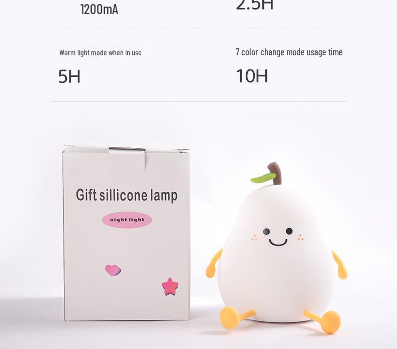 Silicone Pear Night Light: Cute Bedside Lamp for Girls' Birthday Gift