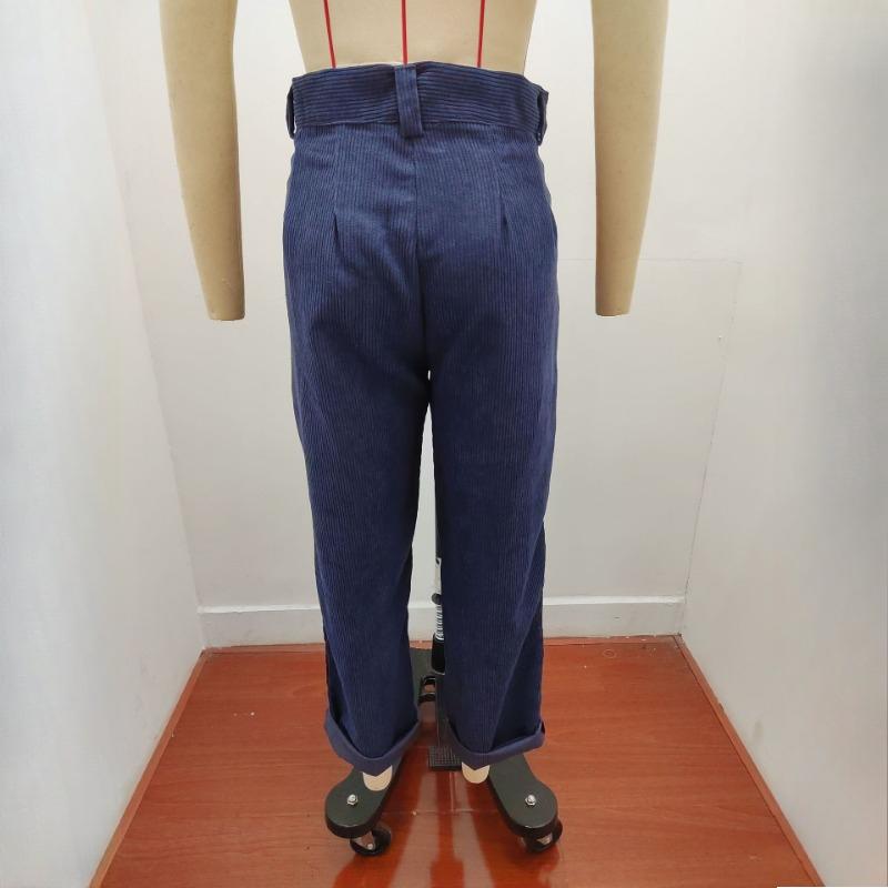 GMXIA Autumn Women's High Waist Casual Pants Solid Colour Corduroy Loose Straight Trousers