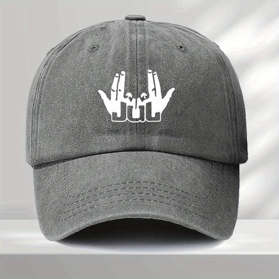 JUL Black Rock Hand Gesture Print Baseball Cap  Adjustable Truck Driver Style Lightweight 100 Polyester