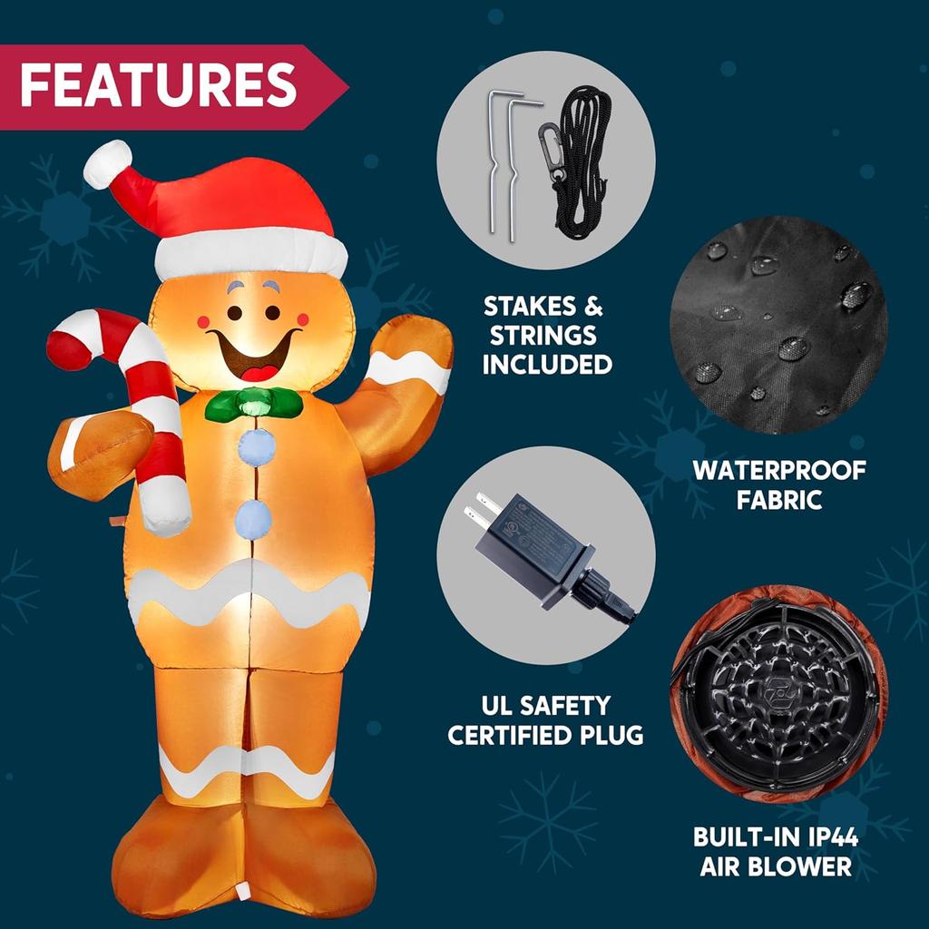 Syncfun 5 FT Christmas Gingerbread Man Inflatable Outdoor Decoration with Candy Canes for Chirstmas Inflatables Decor