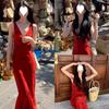 French Retro Printing Red Suspender Floral Collar Dress Women's Summer High-end Royal Sister Waist Dress