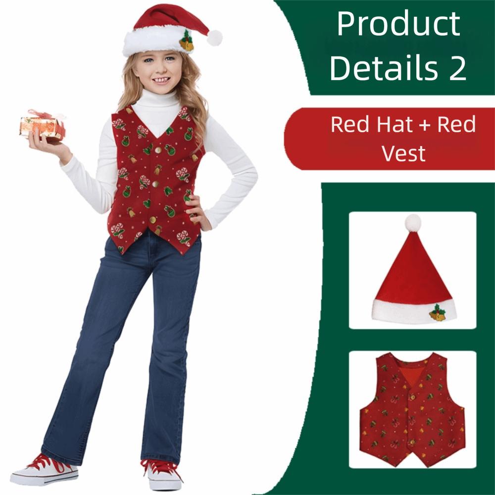 A Set Stage Outfit Vest with Hat Christmas Costumes Adorable Toddler Fit Christmas Suit Performance Outfit Cosplay Stage M красный