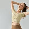 Yomoment Short Sleeve Shirt with Cross Stretch Padded Yoga Short Women's Front, Shirt, Wear, Top, Quick-Drying T-Shirt