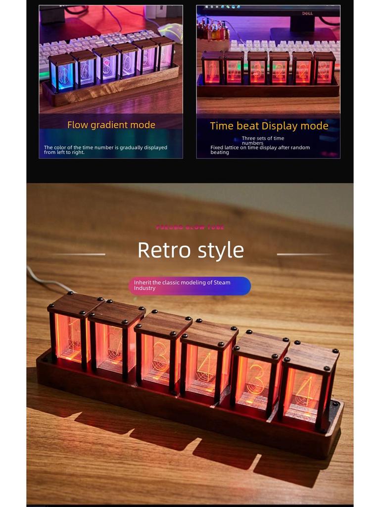 E-commerce Desktop Nixie Tube-Style Alarm Clock with Network Sync and Timer, Creative Design, No Assembly Required