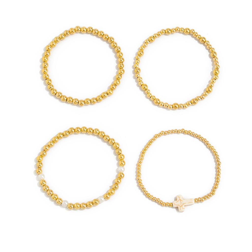 Hip Hop Cross Bracelet Set, Design Imitation Pearl Irregular Ccb Beaded Jewelry