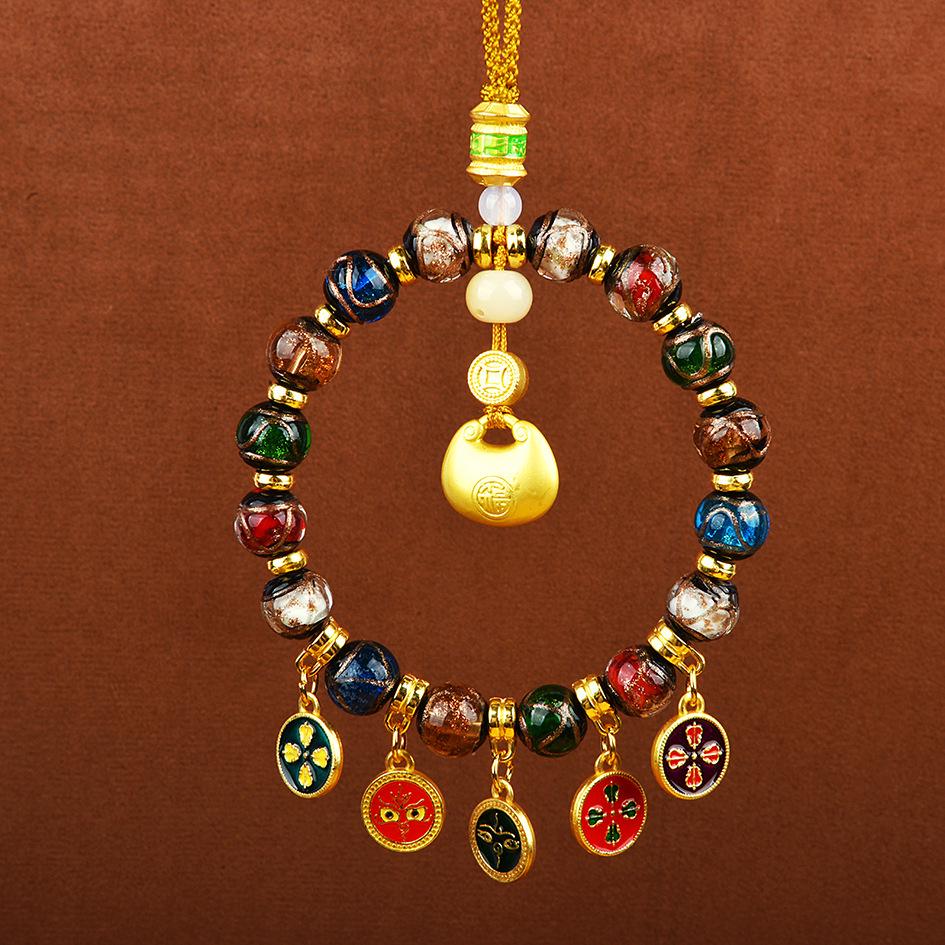 2026 Yellow Jambhala Tibetan-Style Glazed Abacus Car Ornament - Wealth God Decoration