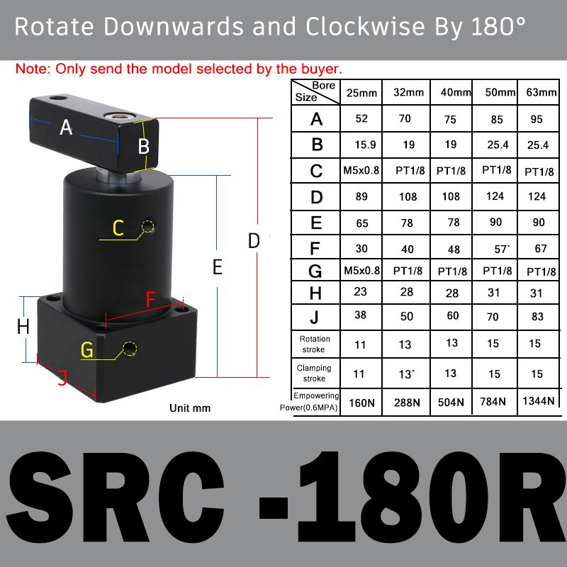 Clamping Rotary Cylinder SRC25/32/40/50/63R-L Small ACK Pneumatic Angle 90 180 Degree Downward Pressure