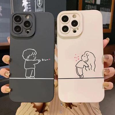Cute Matching Couple Pattern Silicone Phone Case For iPhone 11 12 13 14 15 16 17 Pro Max 17 Air 16E XS X XR 7 8 Plus Soft Cover